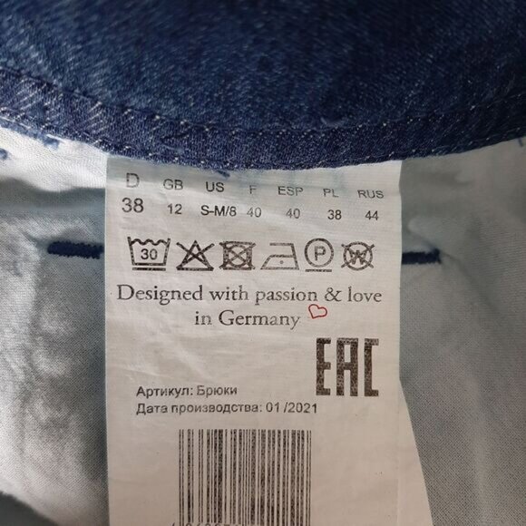 OLSEN Mona Straight Cotton Modal Blend Pants Blue Crop Sz 8 - Picture 9 of 10